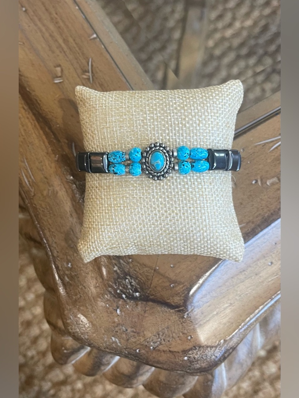 Turquoise Stone Stretch Bracelet with Silver Accent